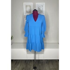 Pomander Place Dress Women's XS Crepe Kenzo Tiered Long Puff Sleeve Tuckernuck‎